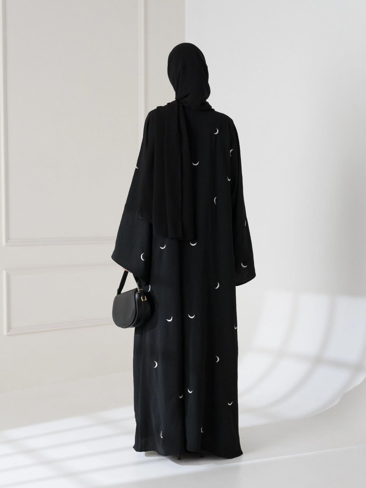 Front Back Moon 🌙 Embroidered Abaya with stoller 2PCs 