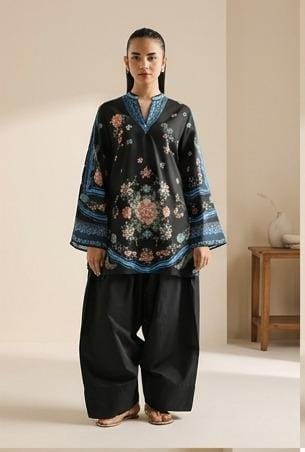 Black Floral Printed 2 Piece (Shirt aur Trouser)