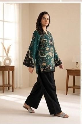 Emerald Green Printed 2 Piece (Shirt aur Trouser)