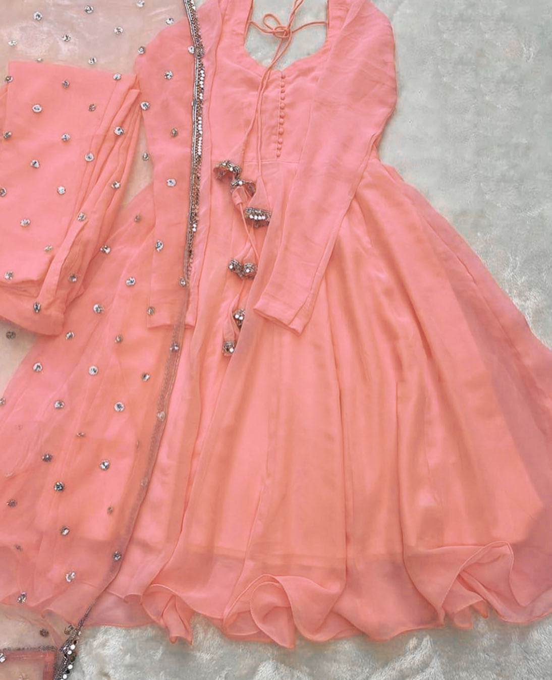 3pc Silver Lace Attached On Dupatta 3Pcs Maxi
