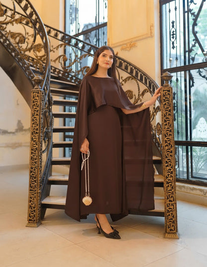 Cap Shawl with long body fitted Maxi 2pcs silk stuff