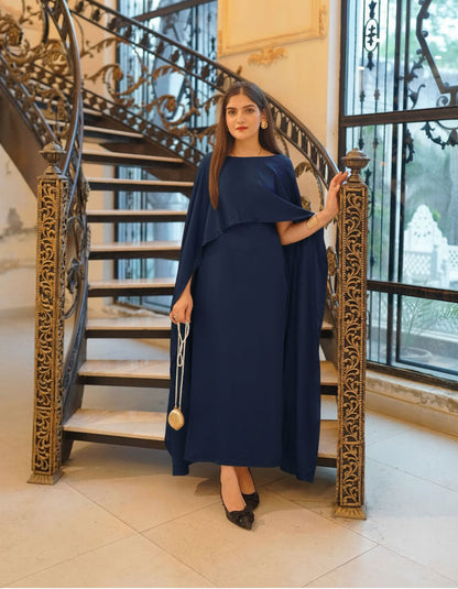 Cap Shawl with long body fitted Maxi 2pcs silk stuff