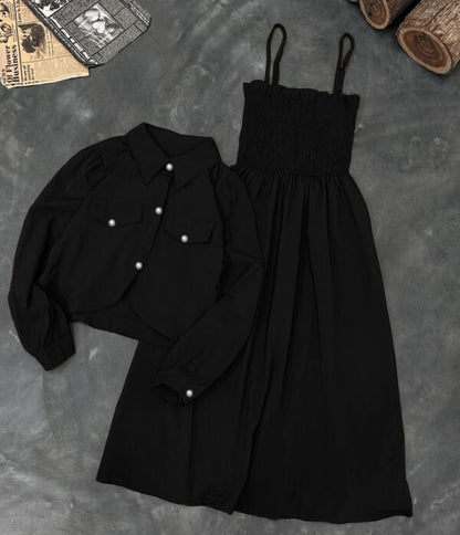 Kaaj Button Coaty with Gazzer Romper Frock 2 Pcs