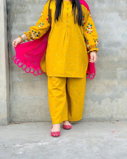 Bouti Embroidered Round Shirt with Embroidered Flapper 2PCs