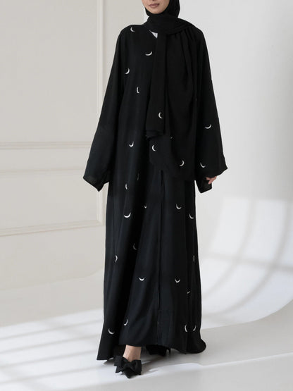 Front Back Moon 🌙 Embroidered Abaya with stoller 2PCs&nbsp;