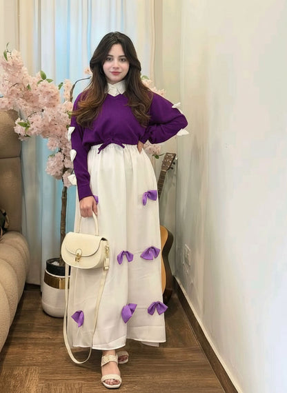 Bow attached on frock Maxi and top Sleeves 2PCs