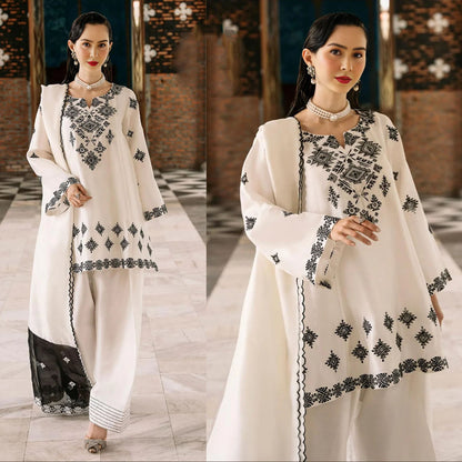 Embroidered Cotton Farshi Set 3-Piece