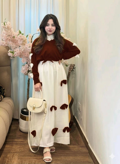 Sleeves Top With Contrast Bow