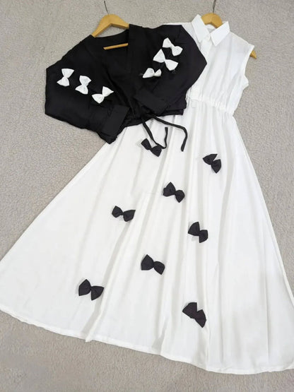 Sleeves Top With Contrast Bow