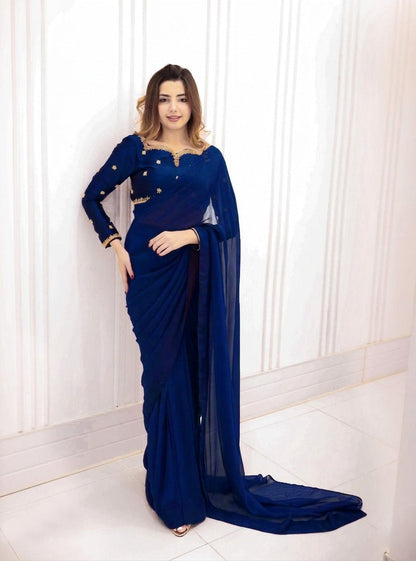 Elegant Shamose Silk Embroidered Party Wear Saree