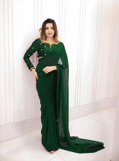 Elegant Shamose Silk Embroidered Party Wear Saree
