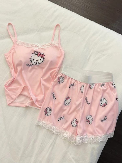 Hello Kitty Pink Soft Ribbed Cami & Shorts Pajama Set for Women