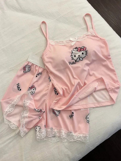 Hello Kitty Pink Soft Ribbed Cami & Shorts Pajama Set for Women