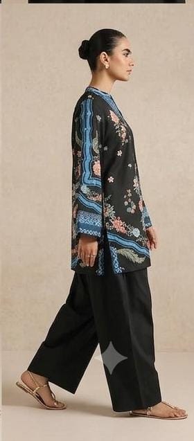 Black Floral Printed 2 Piece (Shirt aur Trouser)