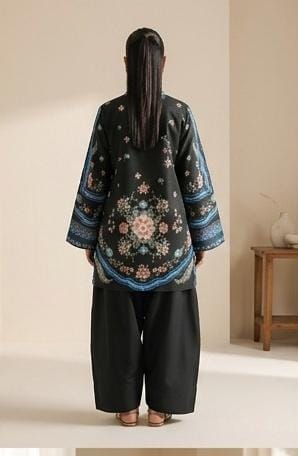 Black Floral Printed 2 Piece (Shirt aur Trouser)