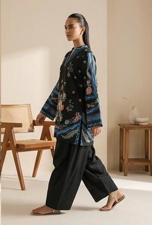 Black Floral Printed 2 Piece (Shirt aur Trouser)