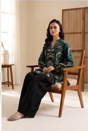 Emerald Green Printed 2 Piece (Shirt aur Trouser)