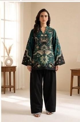 Emerald Green Printed 2 Piece (Shirt aur Trouser)