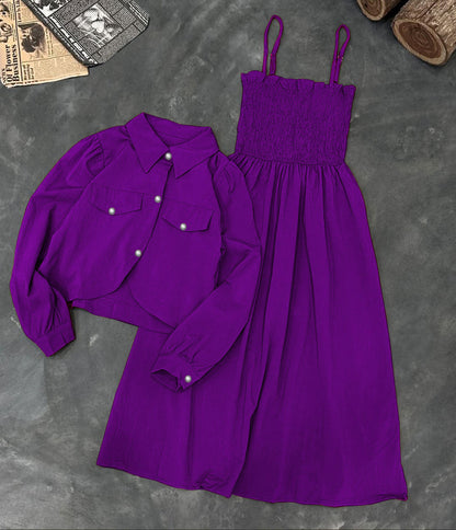 Kaaj Button Coaty with Gazzer Romper Frock 2 Pcs