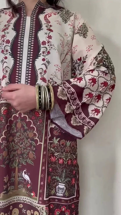 Printed 2PC Floral Lawn Suit – Brown & Off White